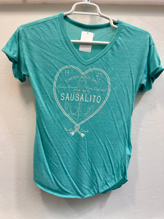 Sausalito Junction Anchor Women's V Neck Short Sleeve T Shirt