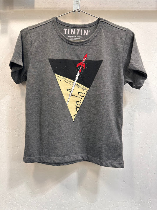 Tintin Triangle Rocket Kid's T Shirt Grey