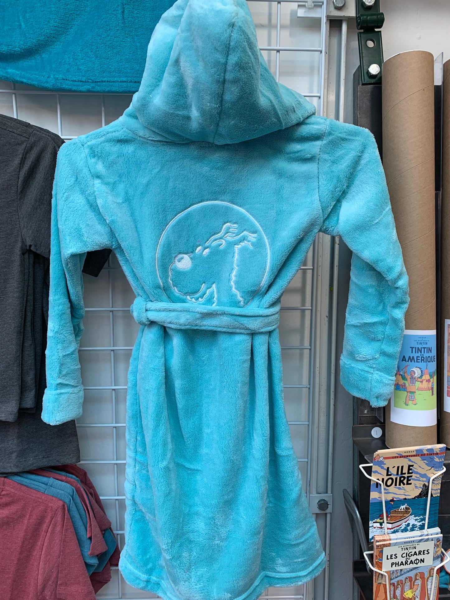 Snowy Kid's Hooded Fleece Robe Aqua