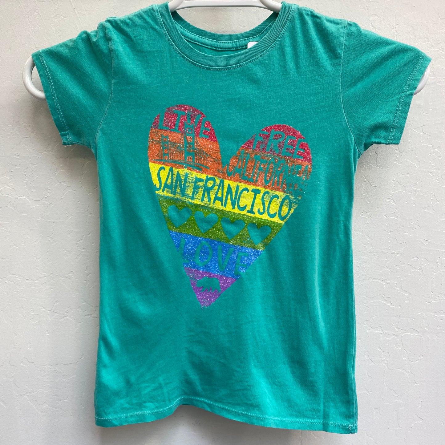 San Francisco Stripe Heart Girls' Short Sleeve T Shirt