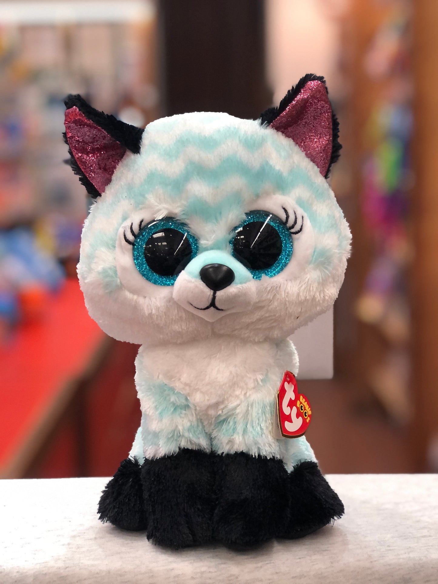 Ty Beanie Boo Medium Atlas Aqua Fox Plush 13"