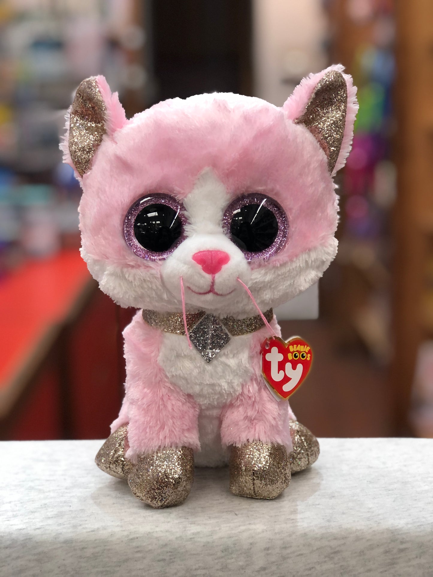 Ty Beanie Boo Medium Fiona Pink Cat Plush 13"