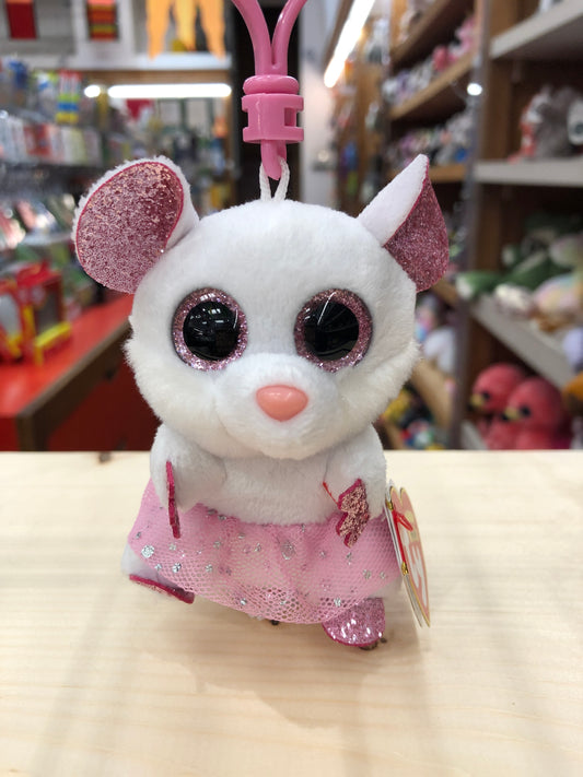 Ty Beanie Boo Nina White Mouse Plush Clip 5"