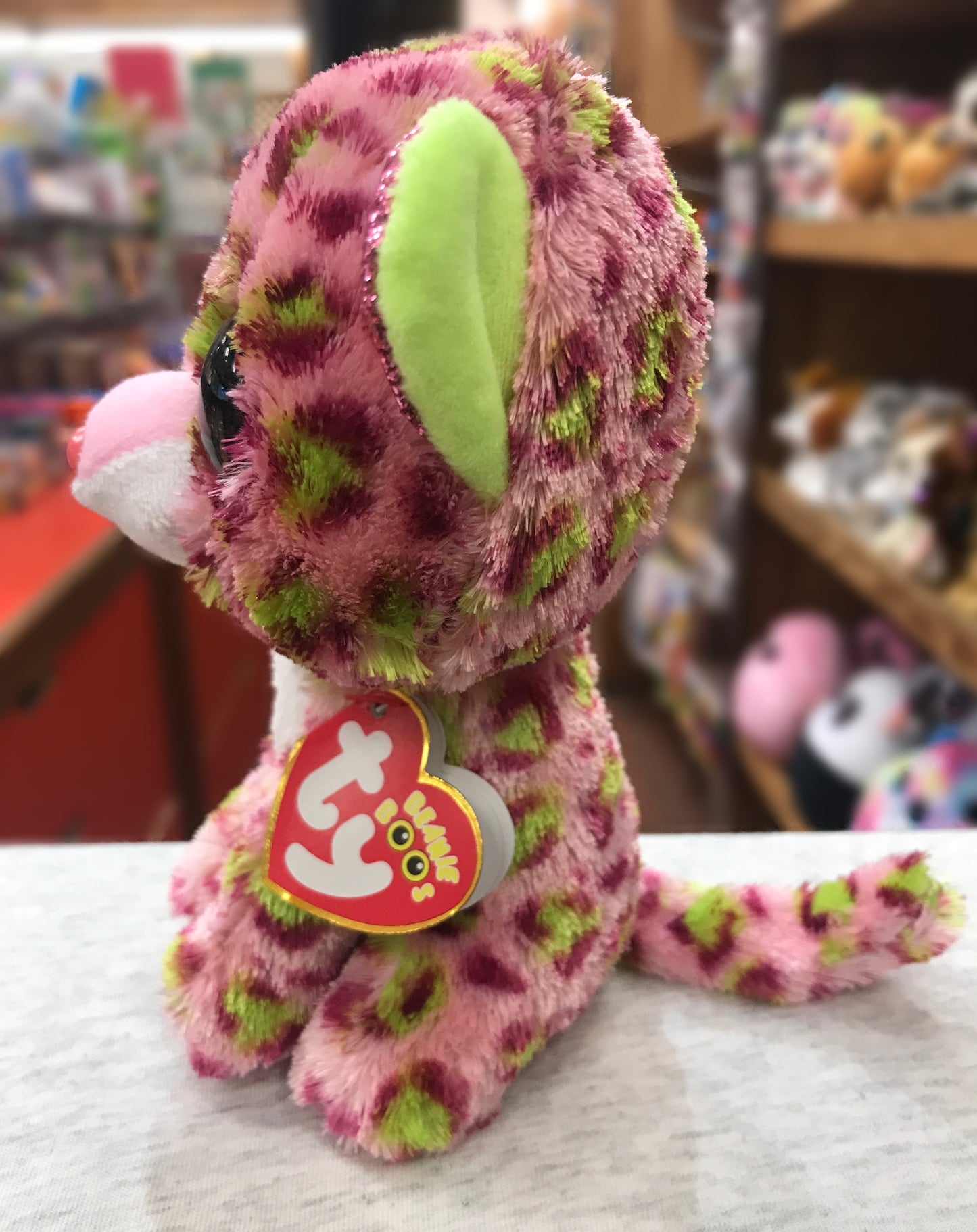 Ty Beanie Boo Lainey Pink and Green Leopard Plush 6"